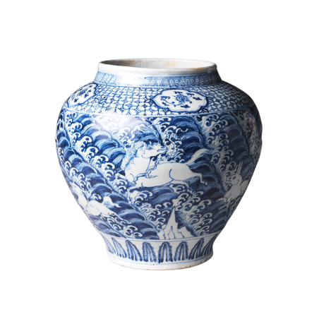 Jar with Winged Animals over Waves